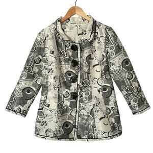 An Ren Gayle Brocade Jacket Sz L Women Graphic Monochrome Office Career Jacket